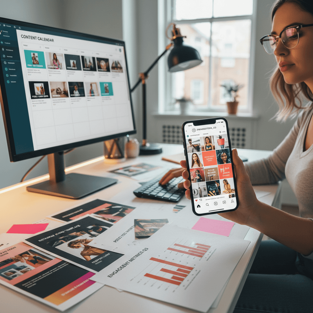 Social media management with content calendar and engagement tracking