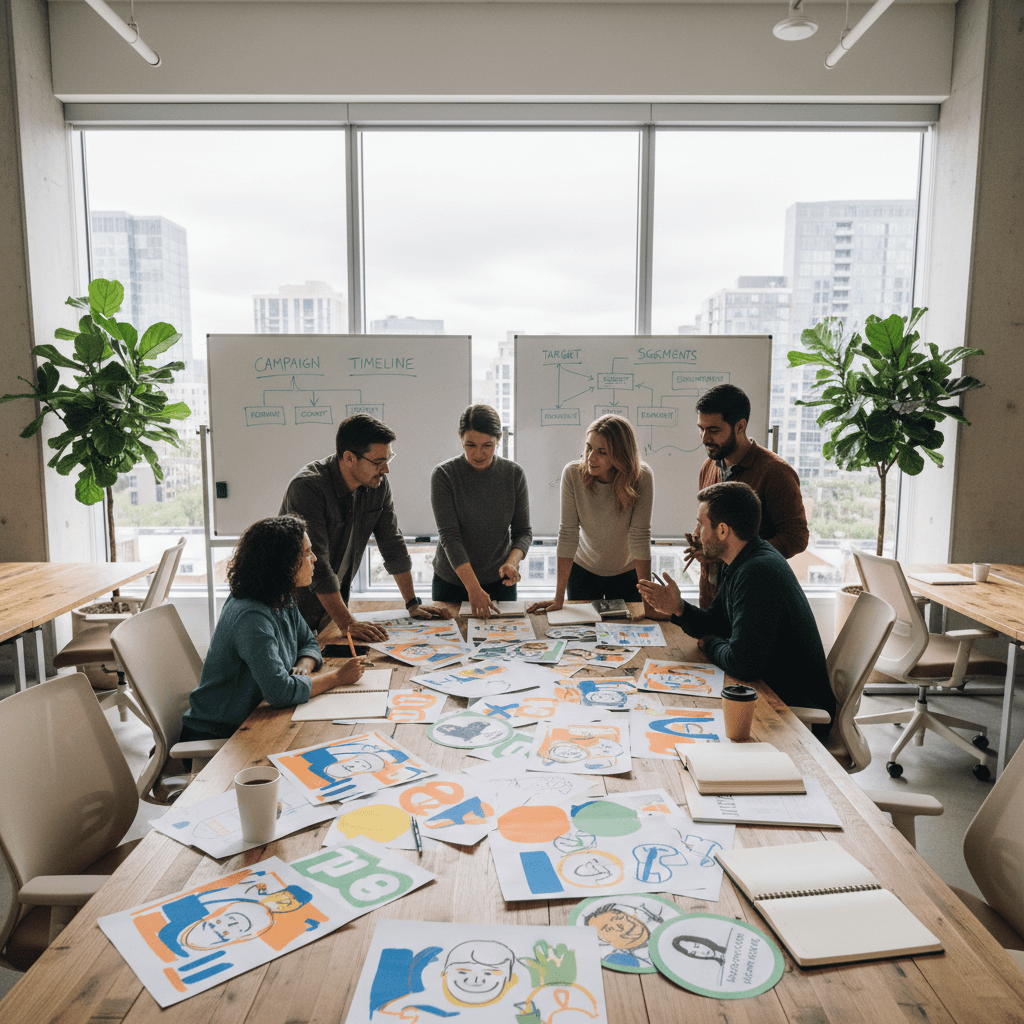 Campaign strategy brainstorm session with creative concepts